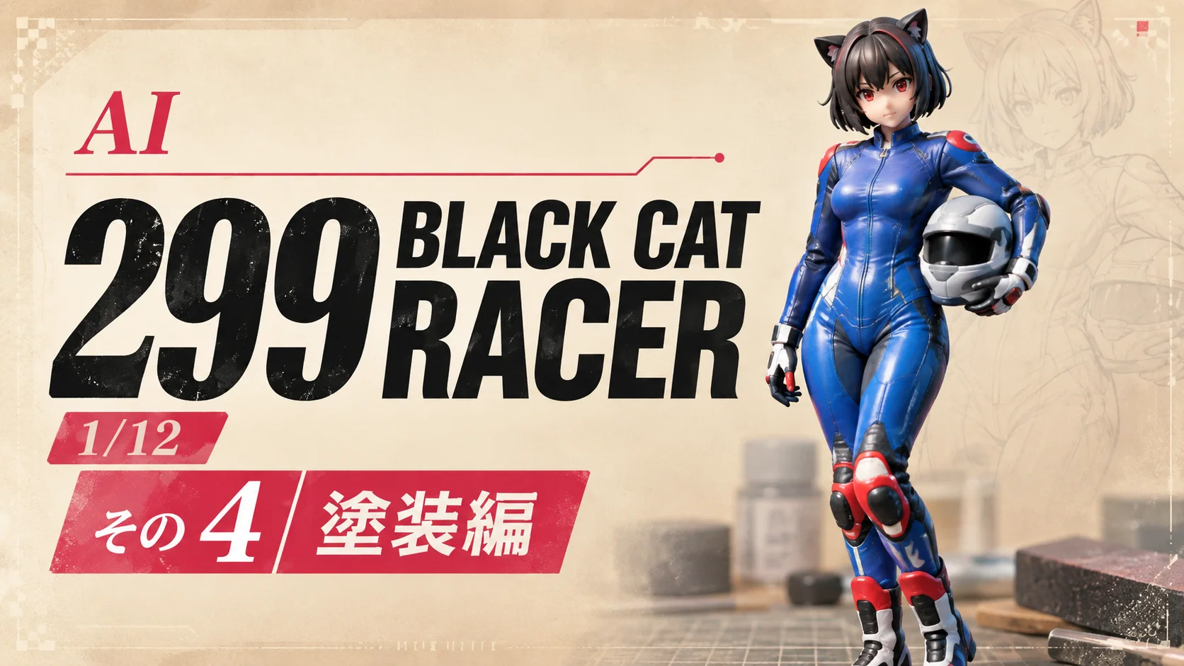 AIでオリジナルフィギュア製作　299 Black Cat Racer　1/12　「その4　塗装編」