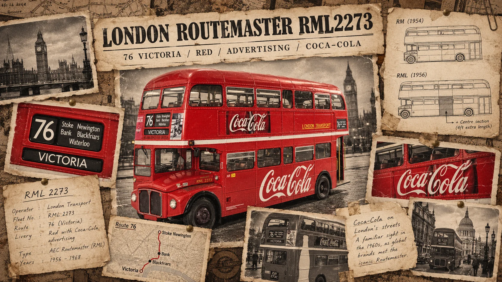 考証　London Bus RML2273― 赤いRoutemasterと76番、広告を調べる