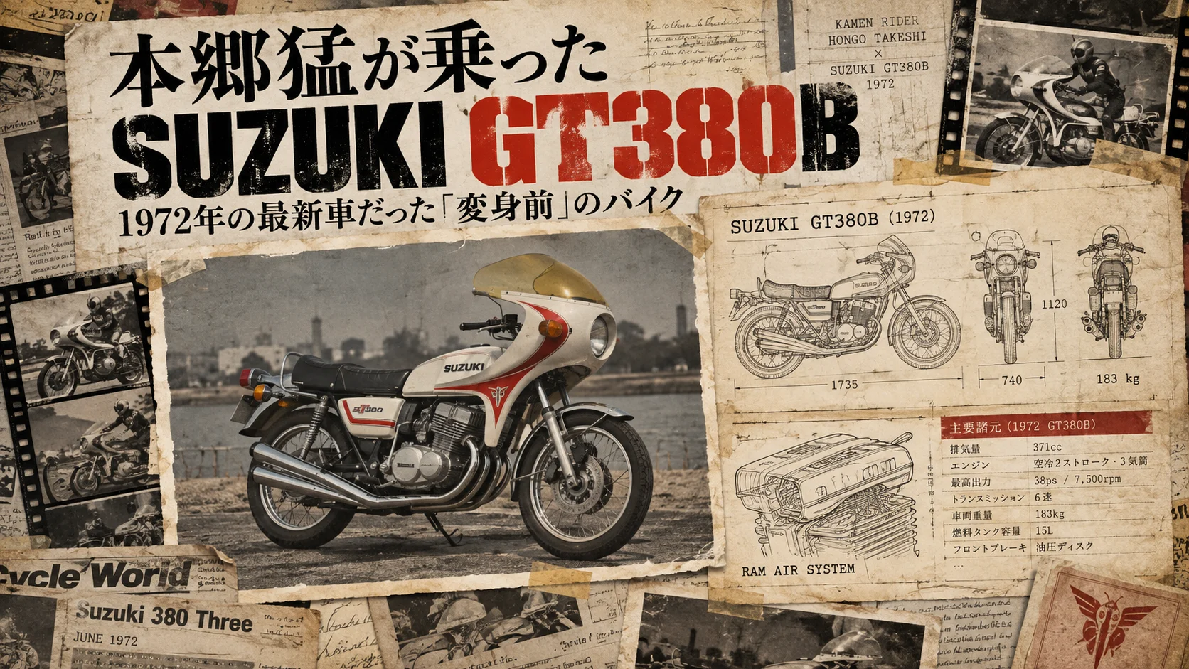 作る　ハセガワ　本郷猛のバイク〜SUZUKI GT380　1/12「考証　本郷猛が乗ったSUZUKI GT380B」
